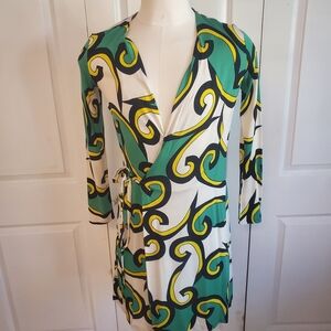Diane Von Furstenberg Silk Dress with Green and Yellow Accents